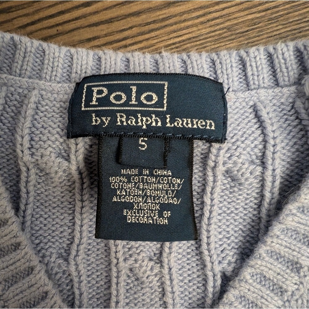 Polo Ralph Lauren Sweater Vest Kids Size S Light Blue Cable Knit Cotton V-Neck - Picture 2 of 3